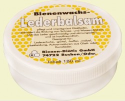 Balm for products made of leather with beeswax.