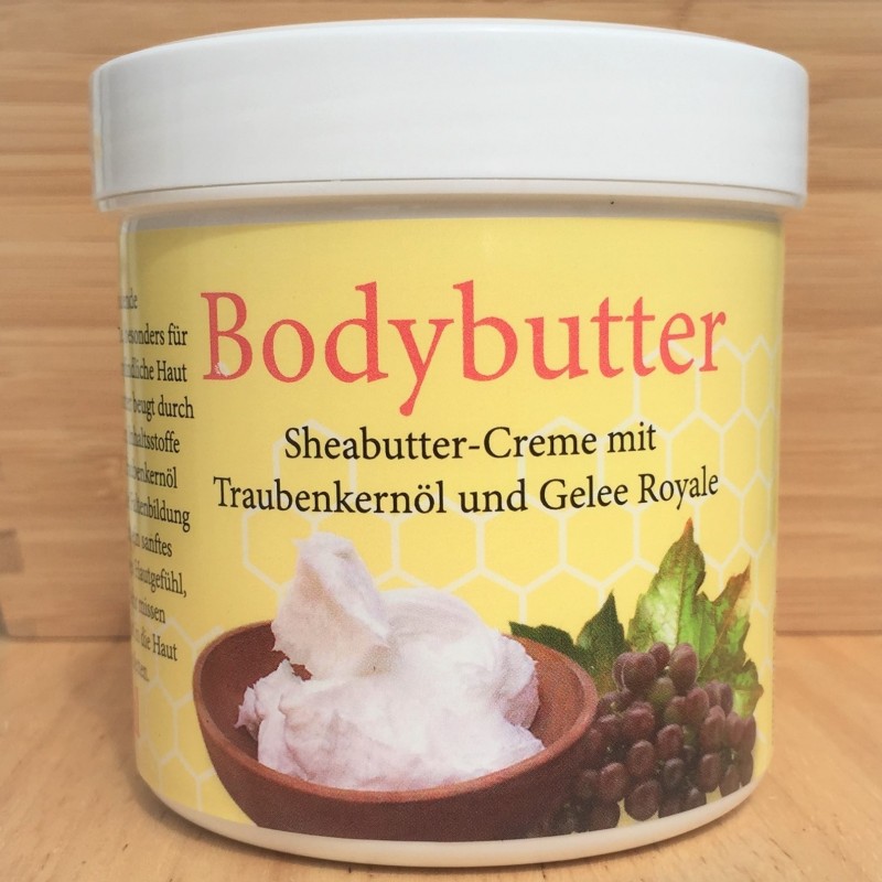 Sheabutter-krpercreme mit Traubenkernl und Gelee-Royale (250ml).