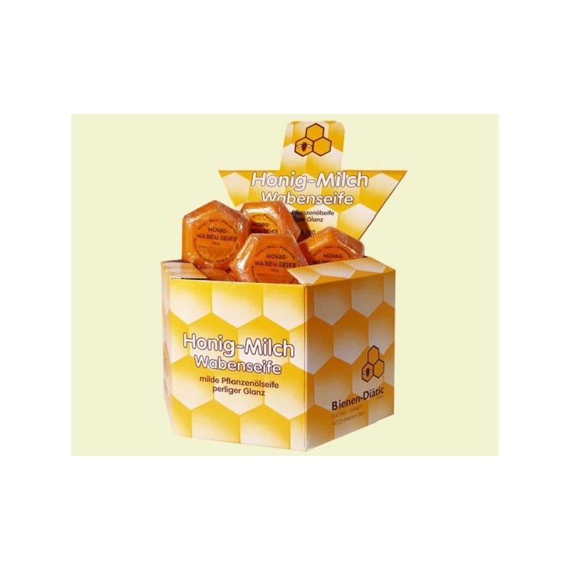 Honey-milk honeycomb soap, display with 28 soaps.