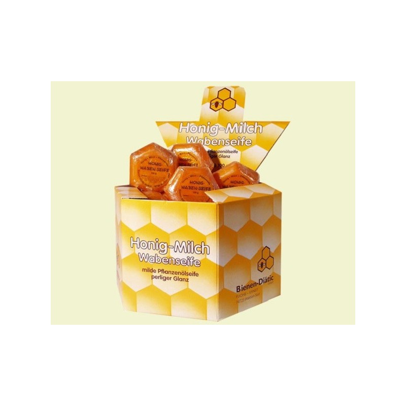 Savon nid d'abeille miel-lait, présentoir de 28 savons. Savon nid d'abeille miel-lait, présentoir de 28 savons.