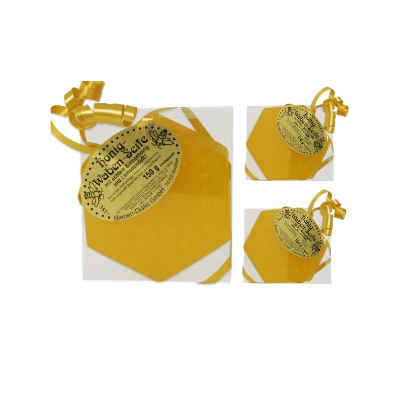 Honig-Lemonen-Wabenseife (150 g in Cellophan-Geschenkkorb.)