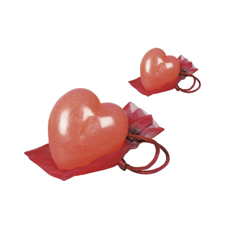 Savon coeur miel parfum rose (45 g dans un sachet organza).