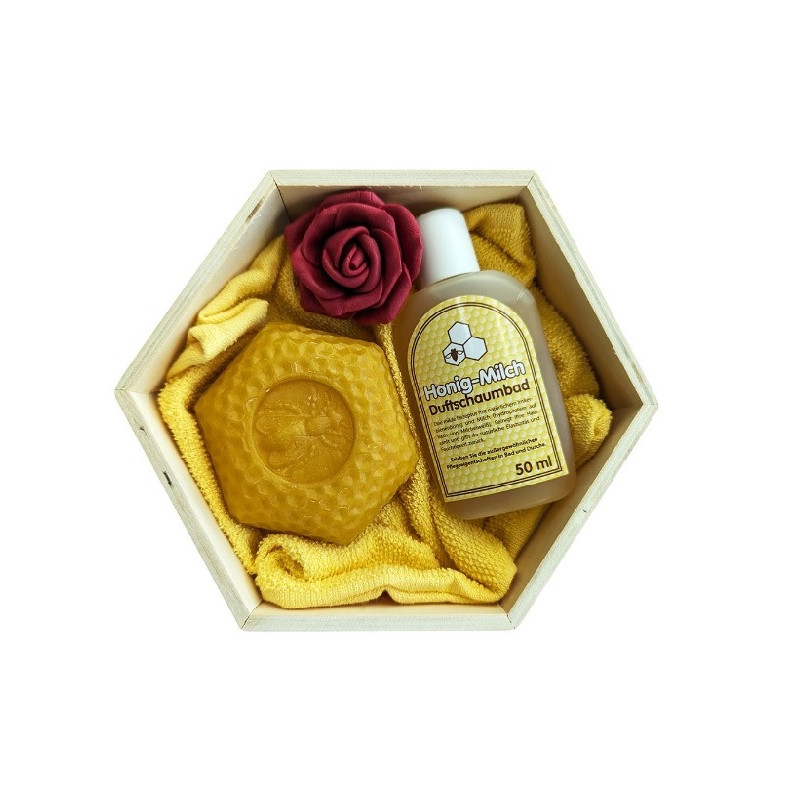 Coffret cadeau nid d'abeille 3 lait de miel - bain.